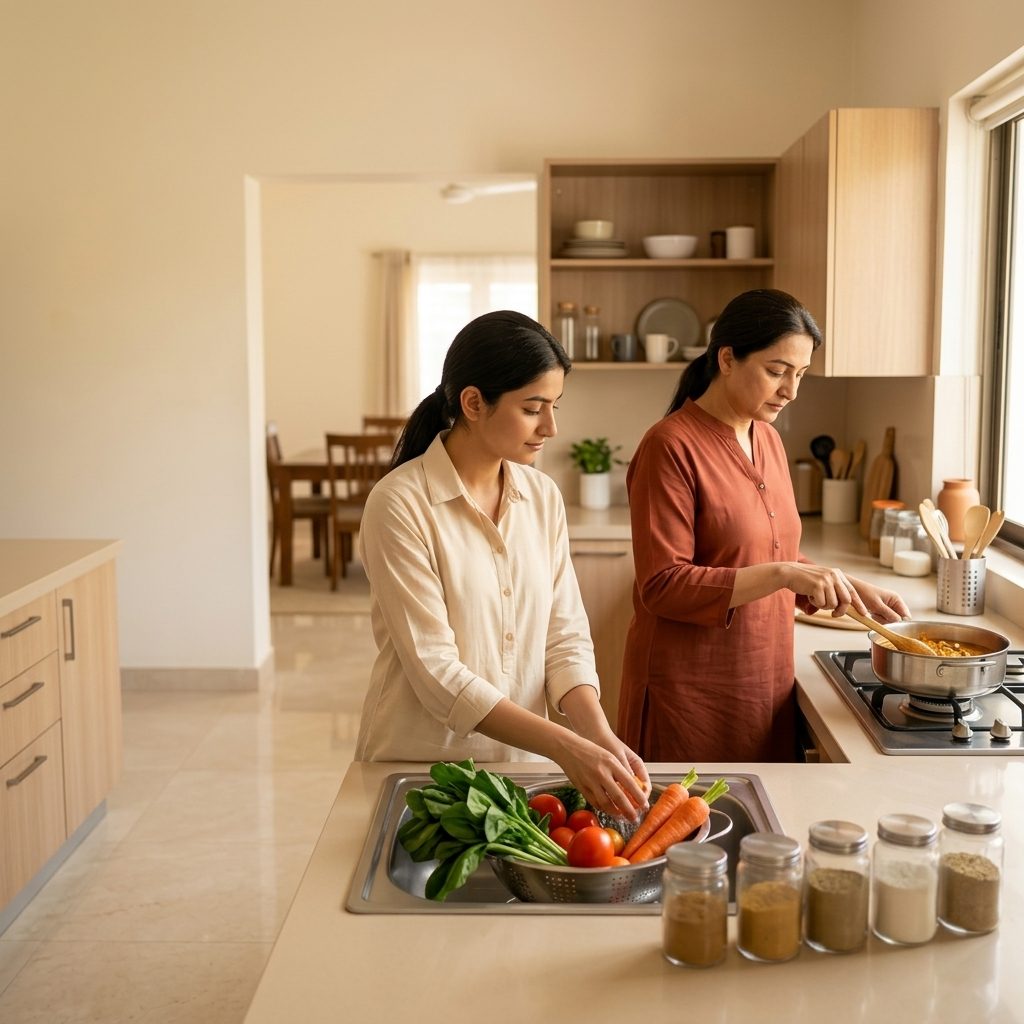 GharSaathi cook and helper working together in a client's kitchen