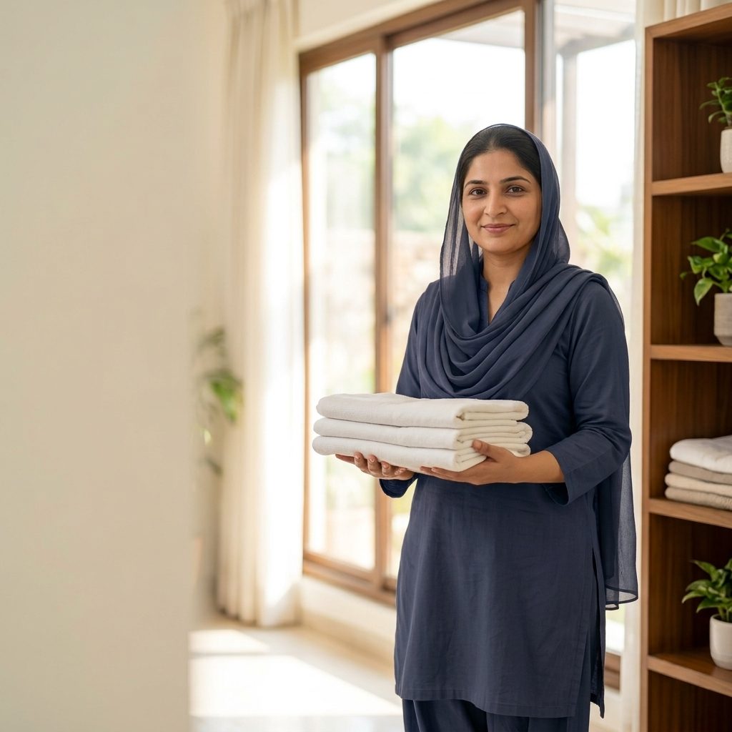 GharSaathi household helper assisting with daily tasks
